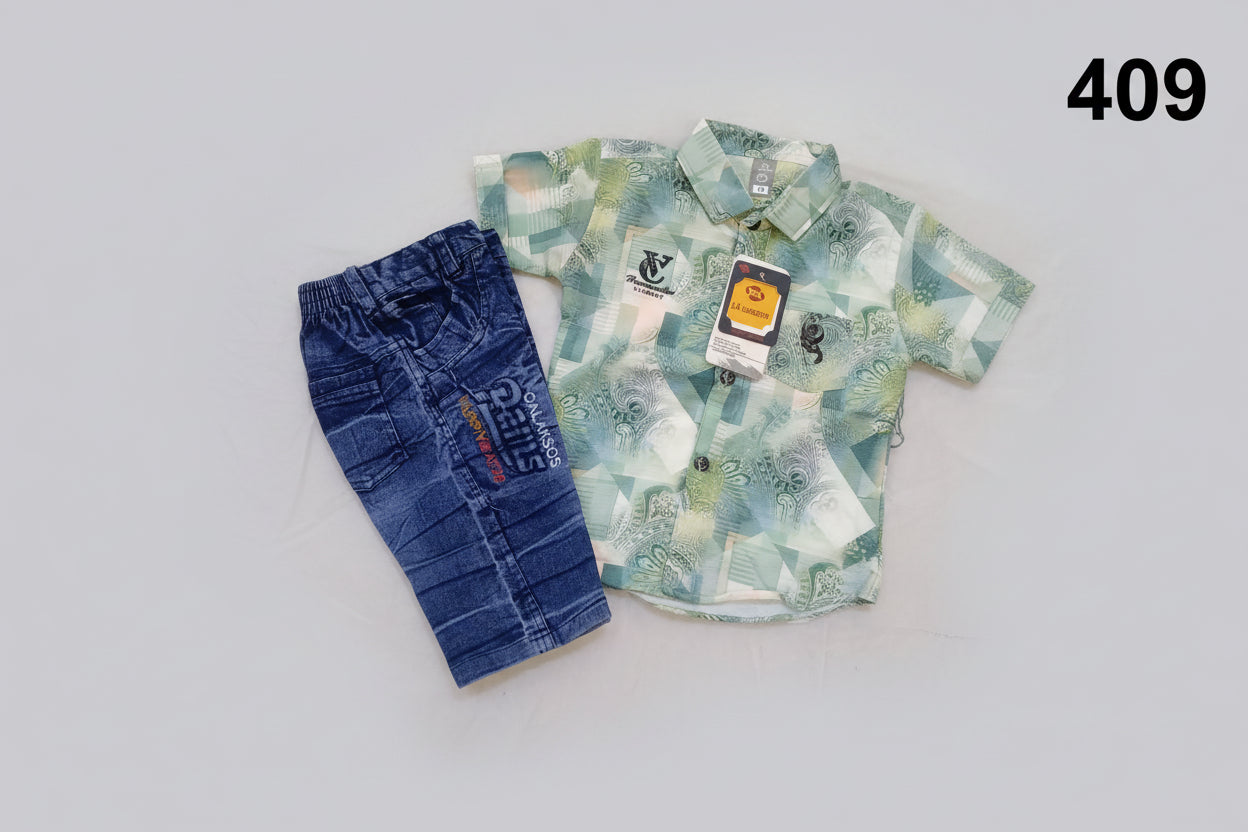 Boys Printed Short Sleeve Shirt & Denim.409