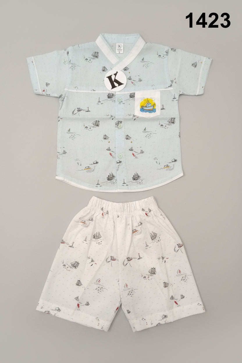 Baby Boys Boat Print Shirt & Shorts Set-C56