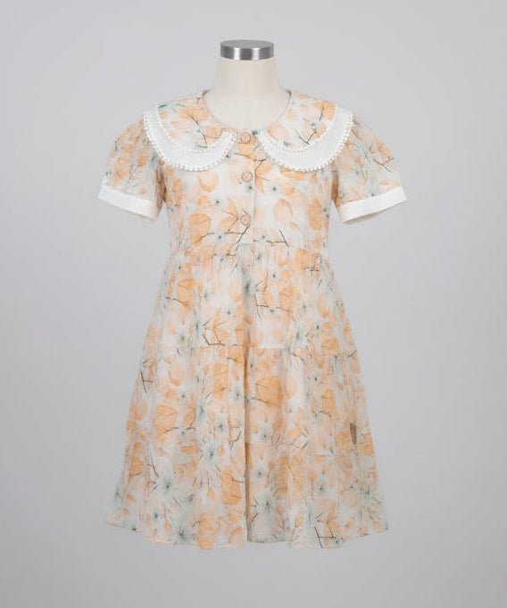 Girls Floral Printed Party Frock Dress with Peter Pan Collar A75