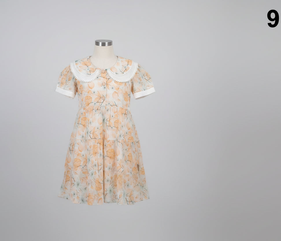 Girls Floral Printed Party Frock Dress with Peter Pan Collar A75