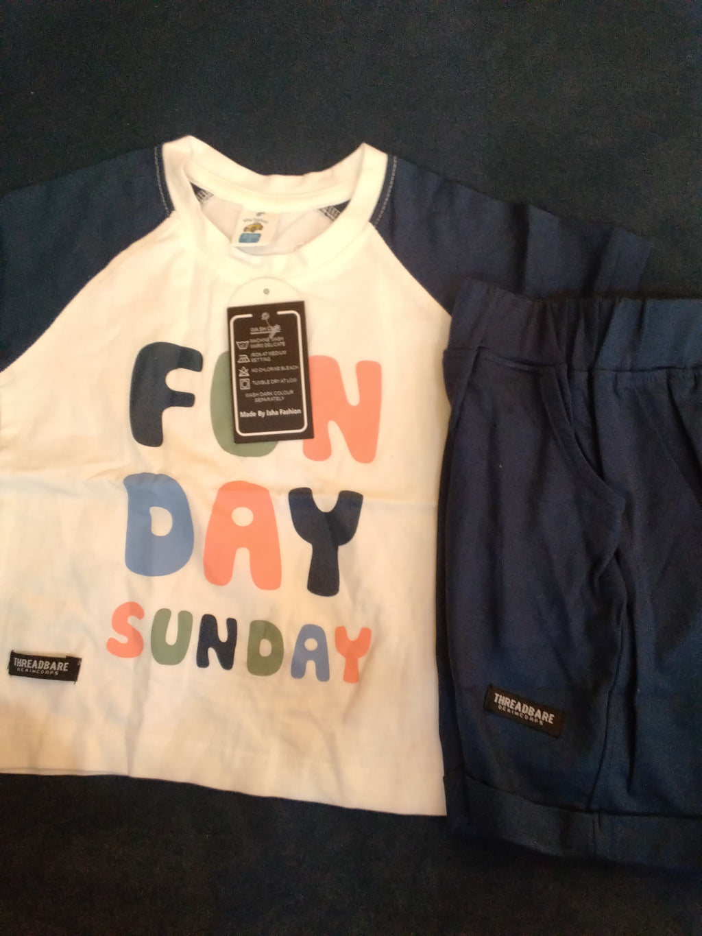 Kids Boys “Fun Day Sunday” Printed T-Shirt & Shorts Set 331