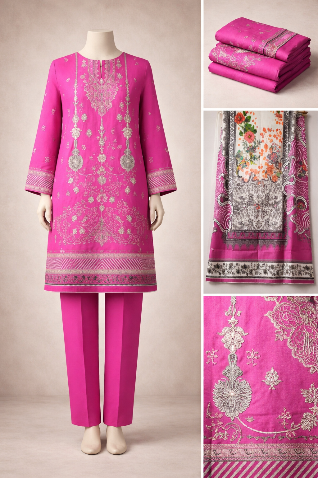 Premium Floral Printed Lawn Three Piece Suit Set 1121