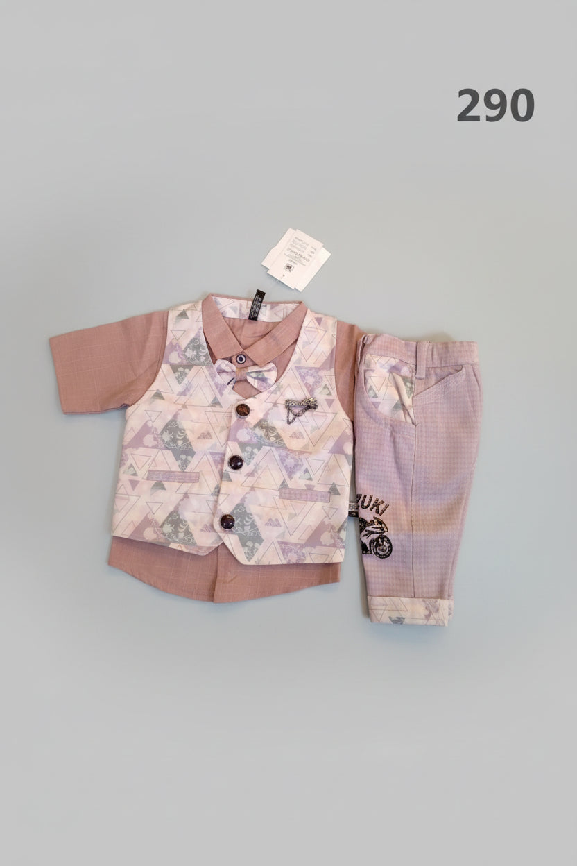 Boys Premium Printed Waistcoat Set with Shirt, Bow Tie & Pant 290