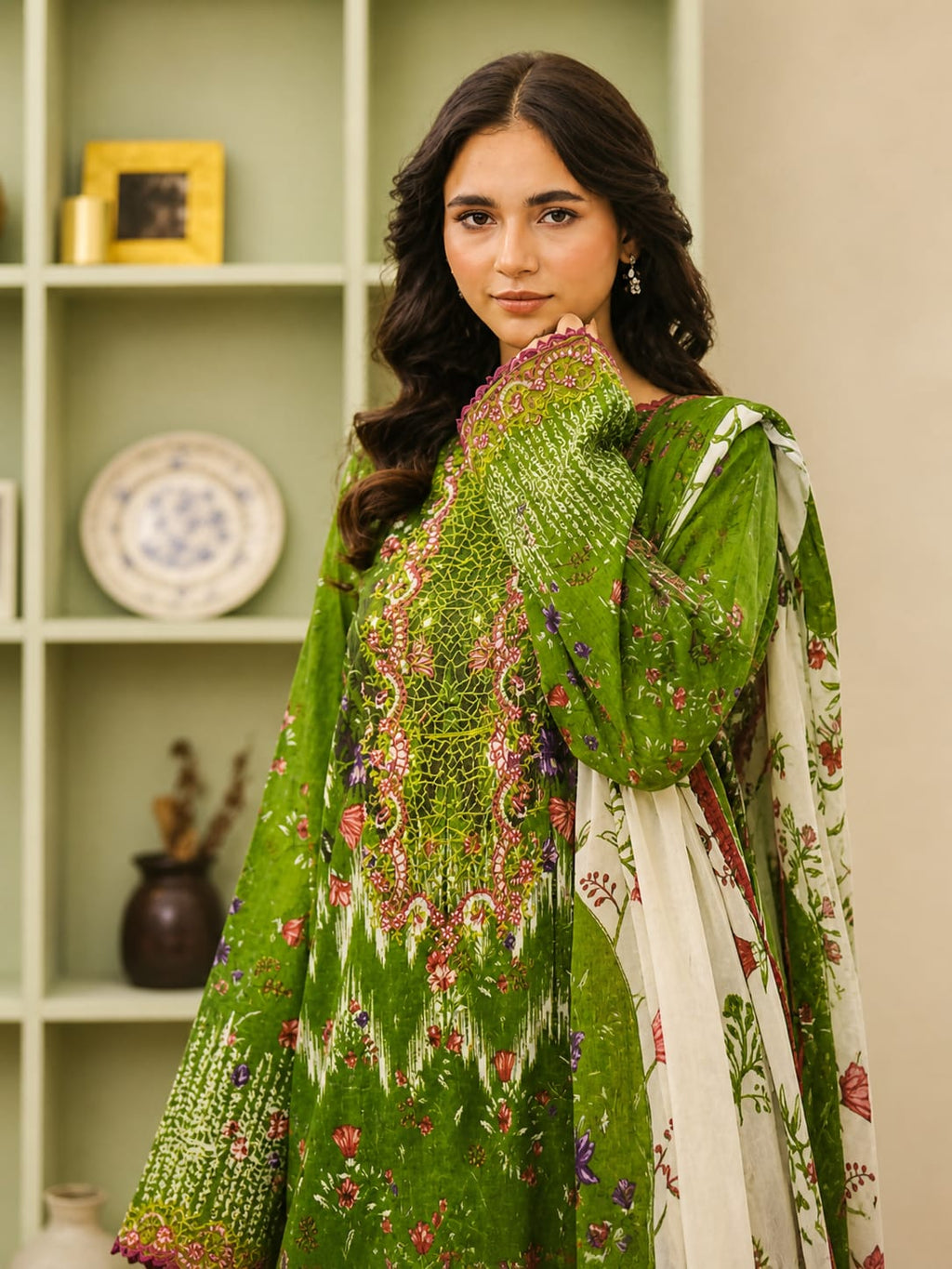 Luxury Digital Printed Lawn Three Piece Set-C258