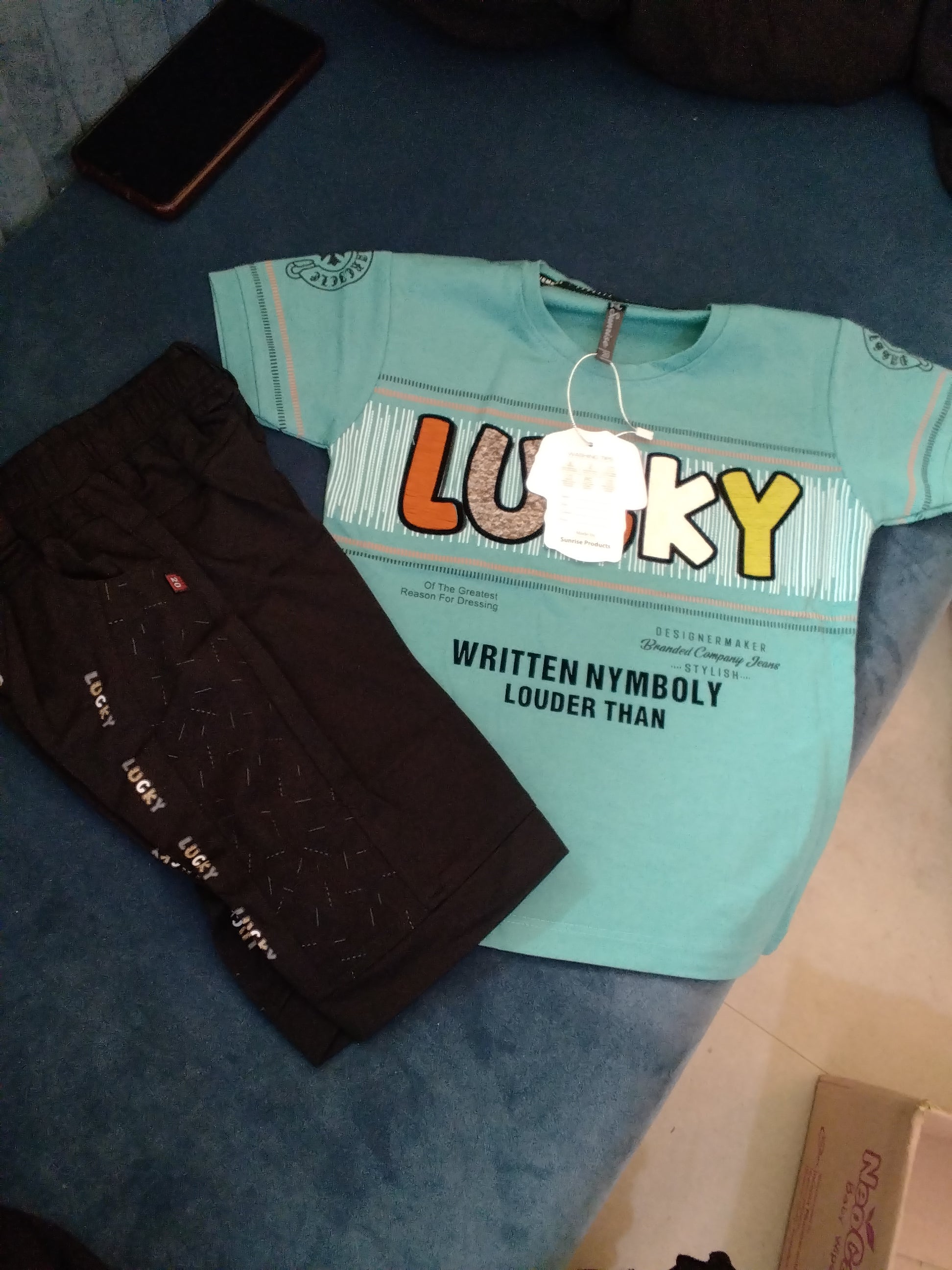 Kids “LUCKY” Printed T-Shirt & Jogger Set 361