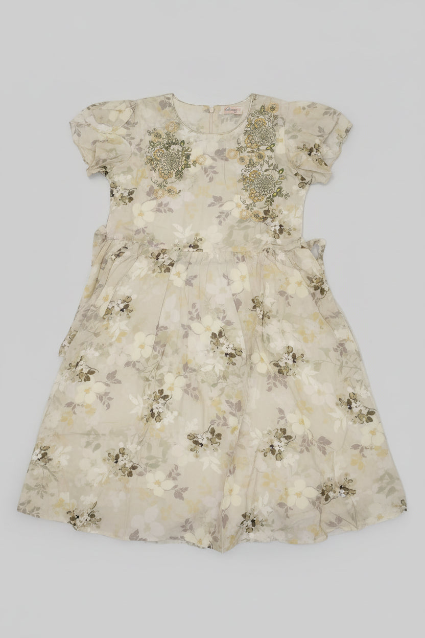Girls Floral Embroidered Party Frock Dress with Flutter Sleeves.36.