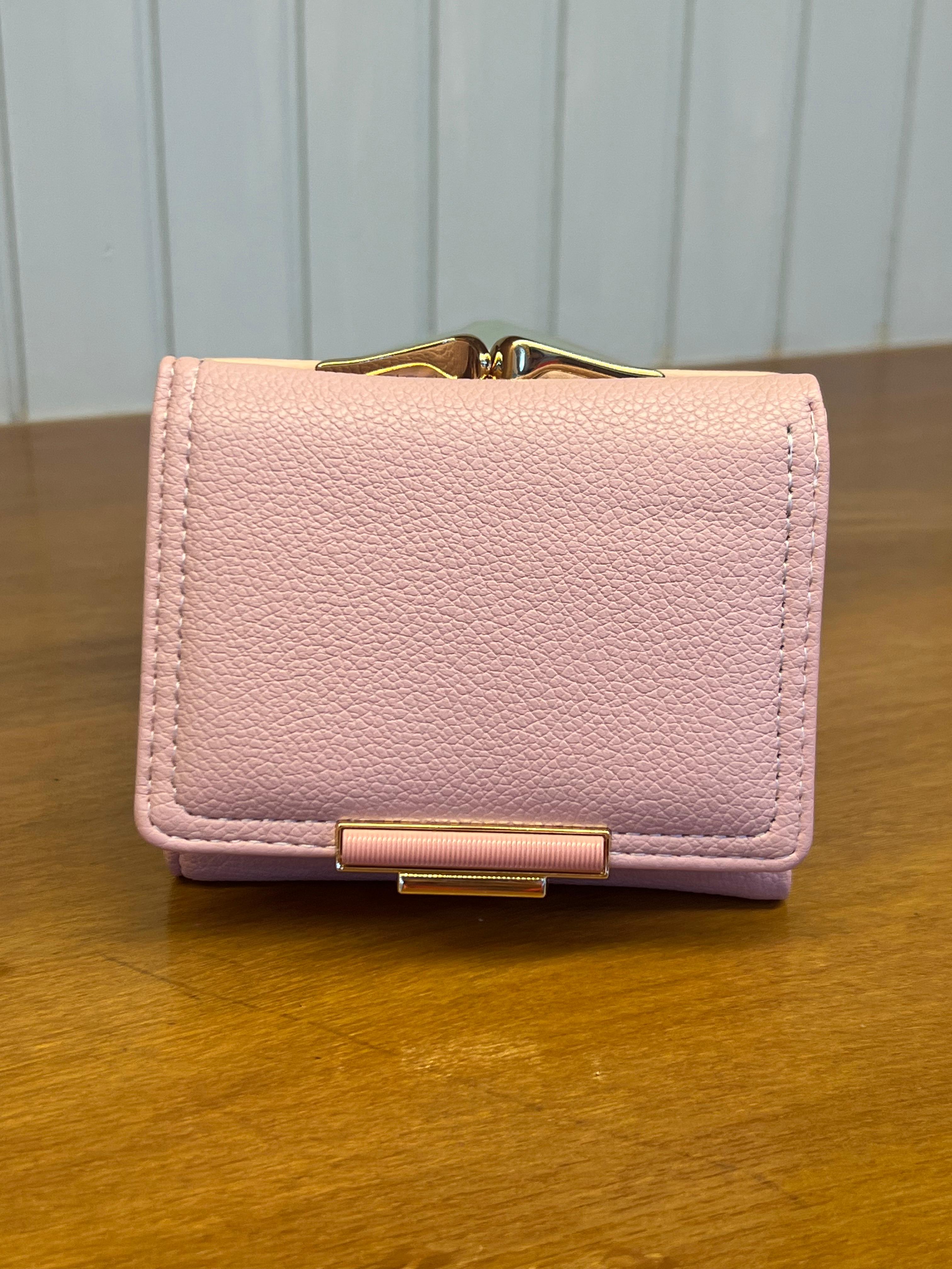 Pastel Pink Mini Trifold Wallet with Metal Frame