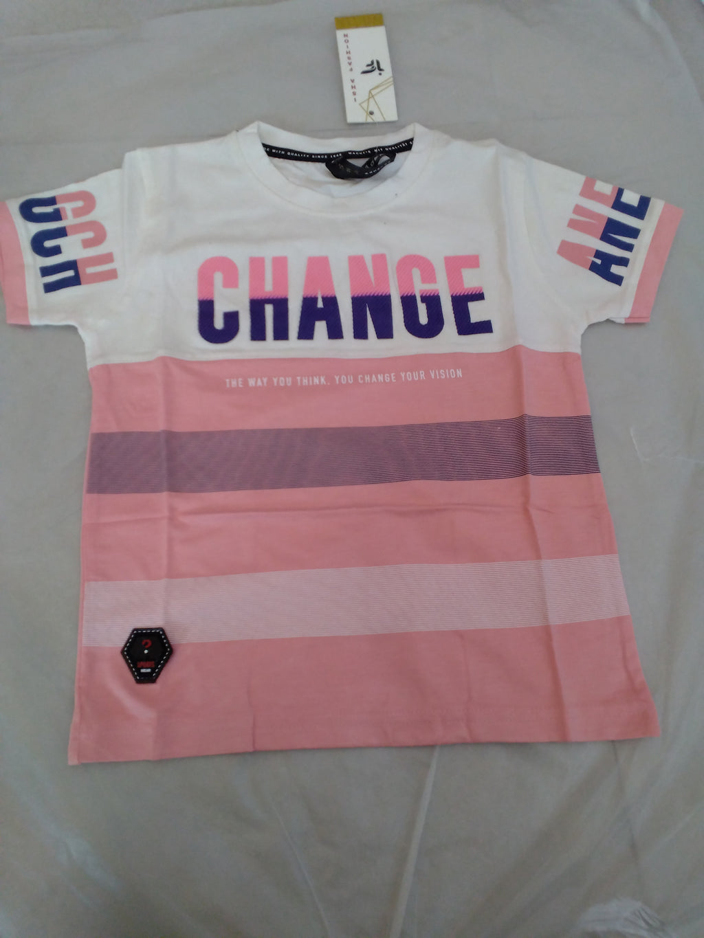 Boys “CHANGE” Printed Striped Casual T-Shirt 119