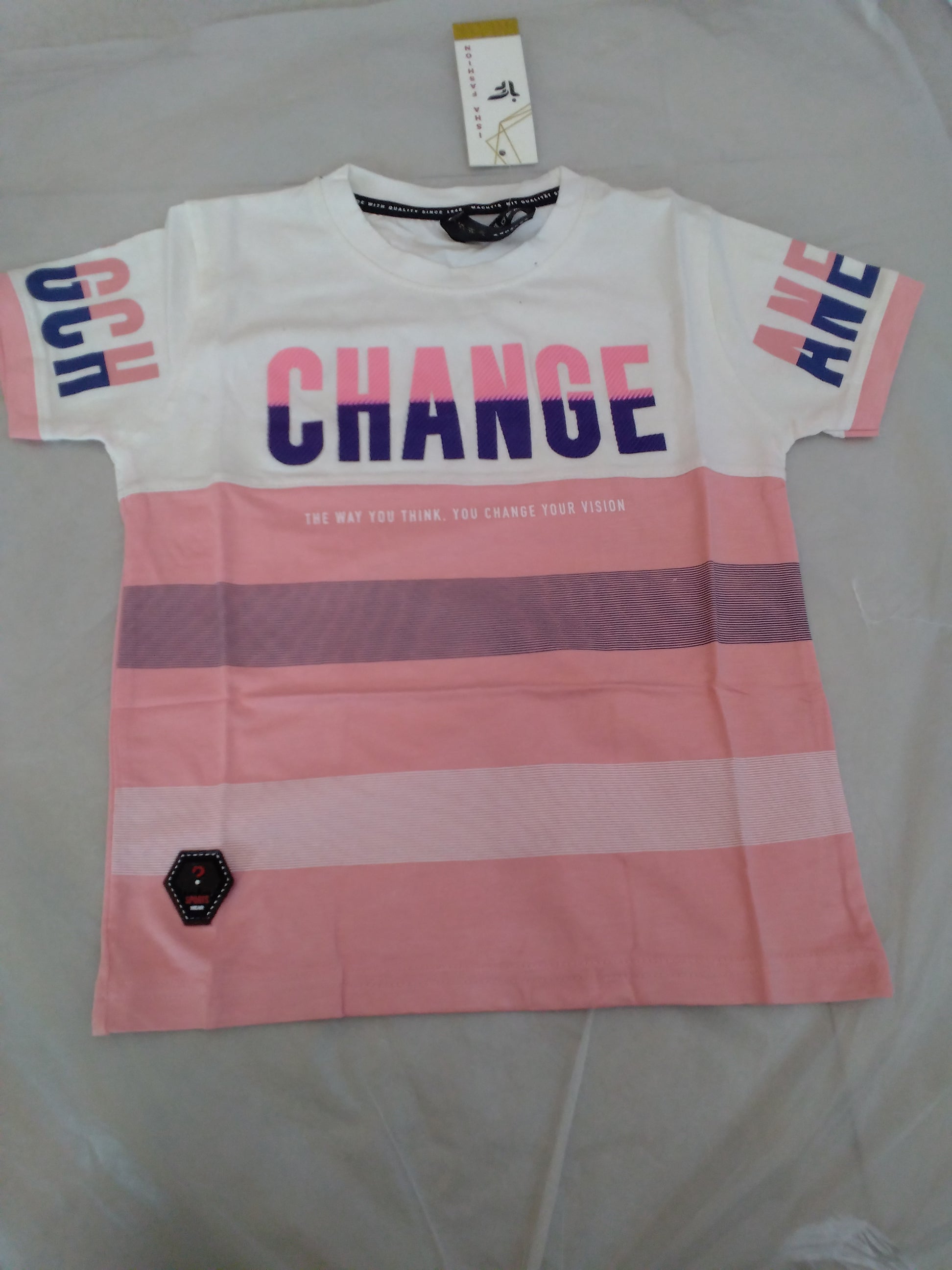 Boys “CHANGE” Printed Striped Casual T-Shirt 119