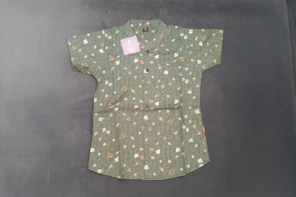 Boys Floral Print Mandarin Collar Casual Shirt 1424