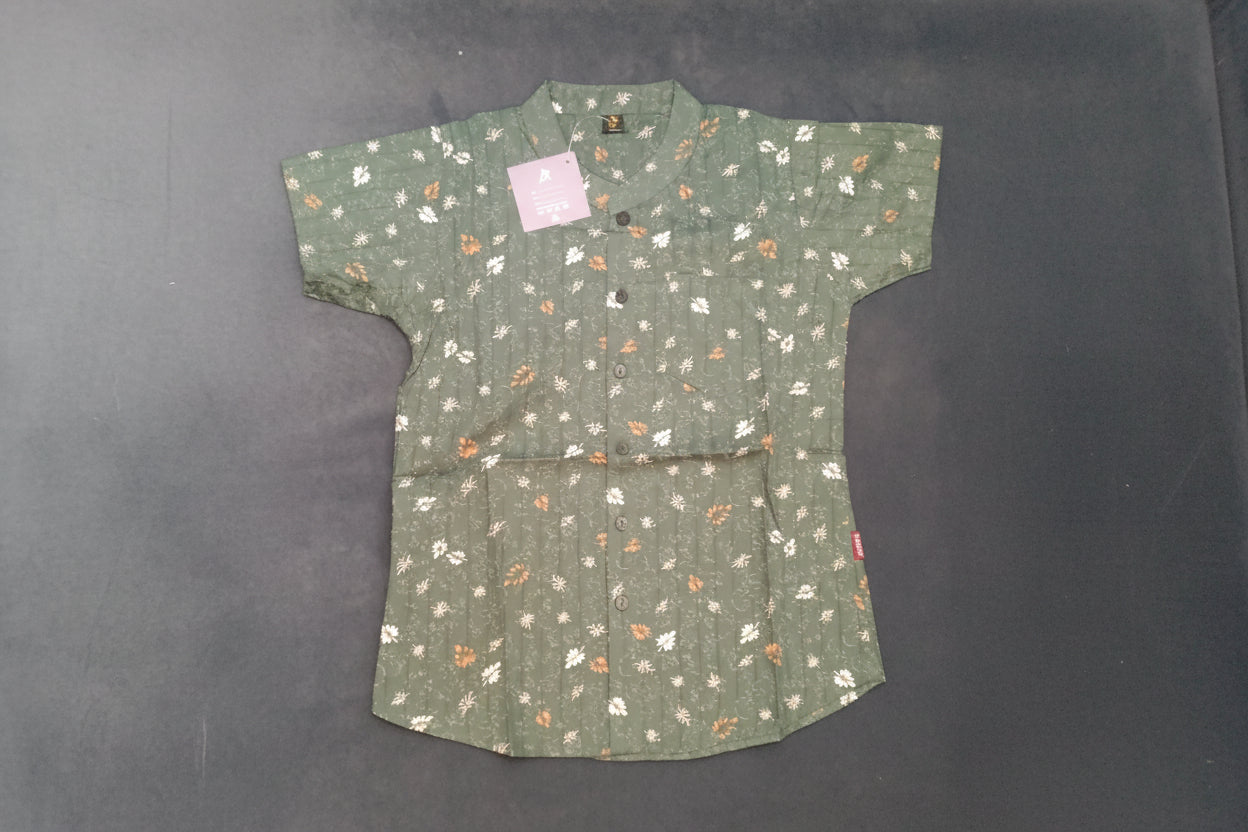 Boys Floral Print Mandarin Collar Casual Shirt 1424