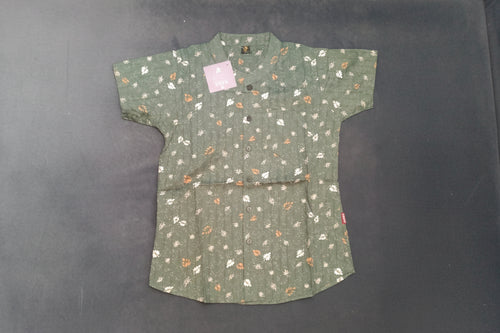 Boys Floral Print Mandarin Collar Casual Shirt 1424