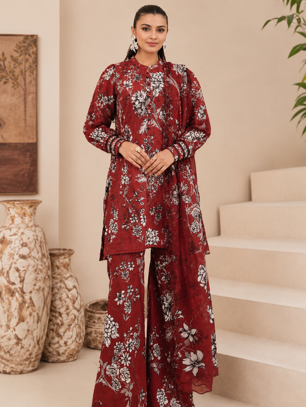 Luxury Digital Printed Lawn Three Piece Set -C295