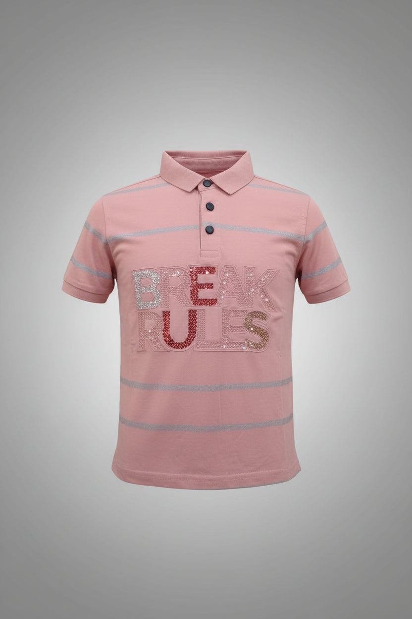 Boys “Break Rules” Premium Stripe Polo T-Shirt..299..