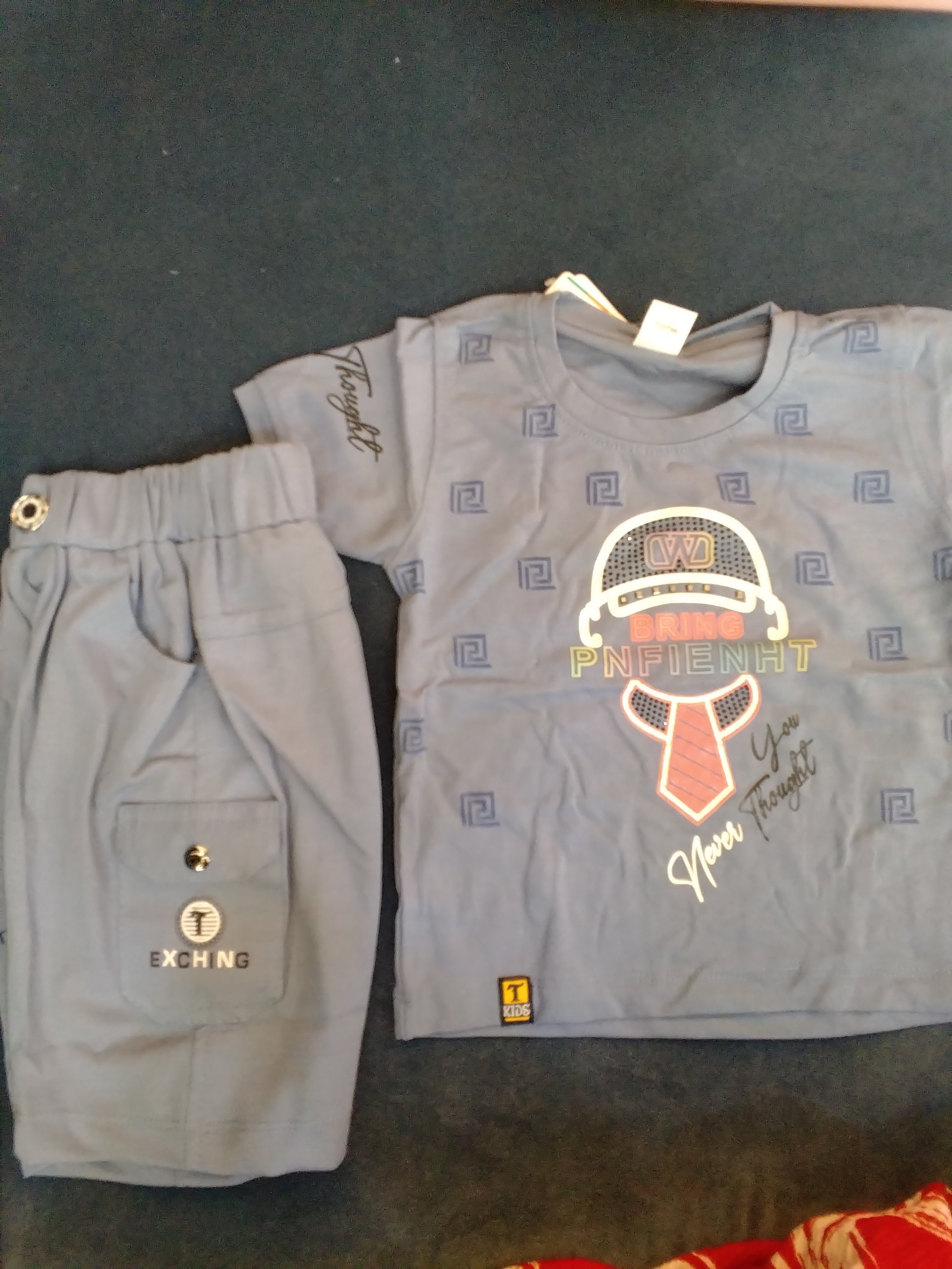 Kids Printed T-Shirt & Cargo Shorts Set – Bring PNFIEHT Graphic Style 340