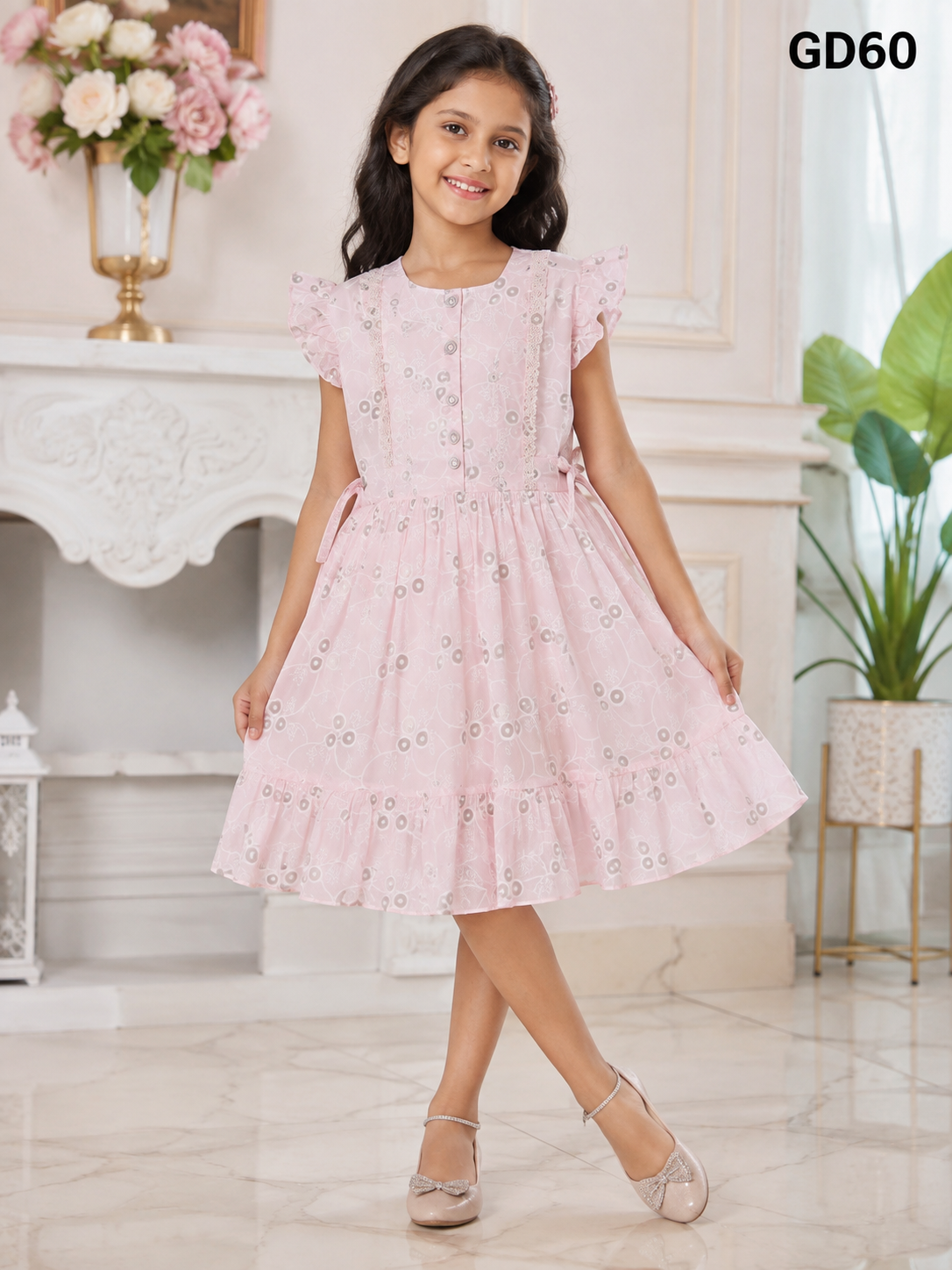 Pastel Bloom Flutter Sleeve Girls Dress-GD60