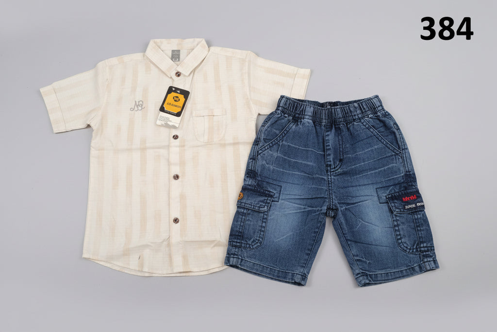 Boys Classic Cream Shirt & Blue Denim Pant Set 384