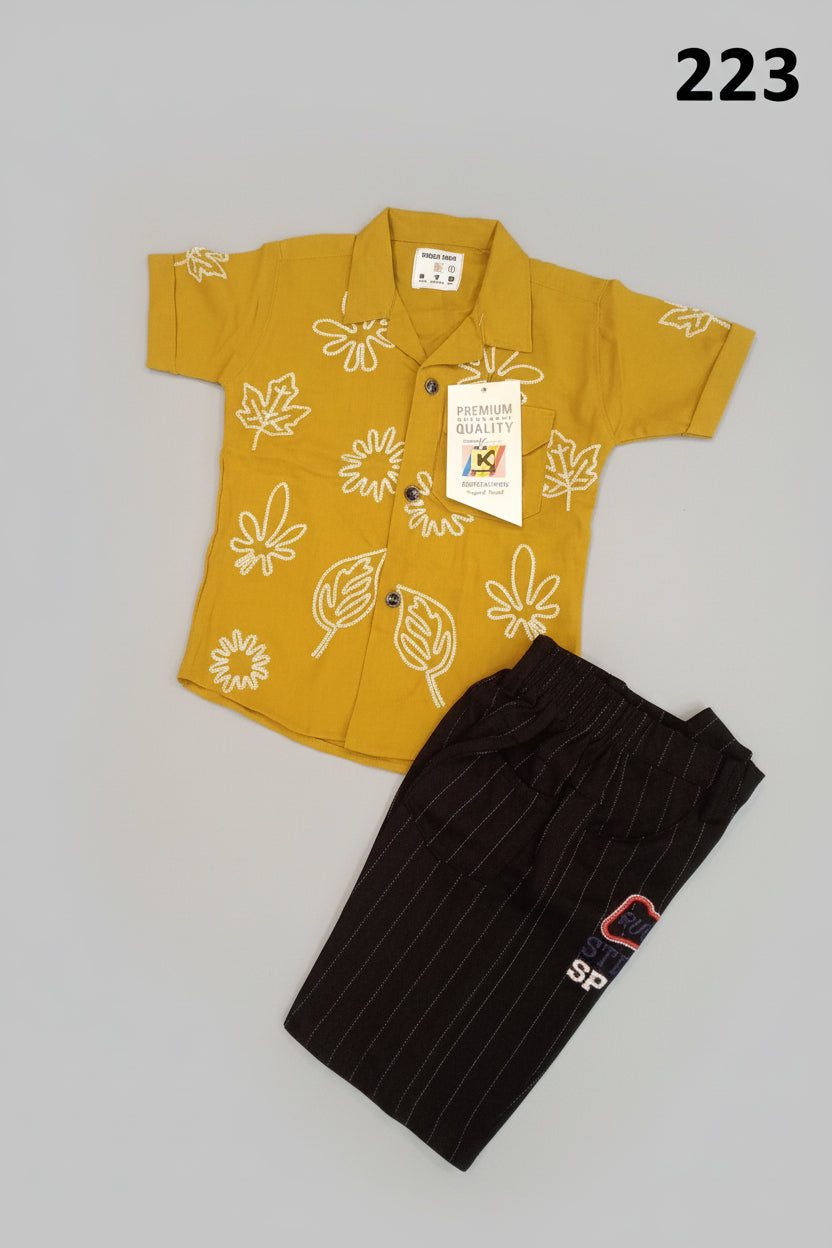 Kids Summer Leaf Print Shirt & Pant Set 223