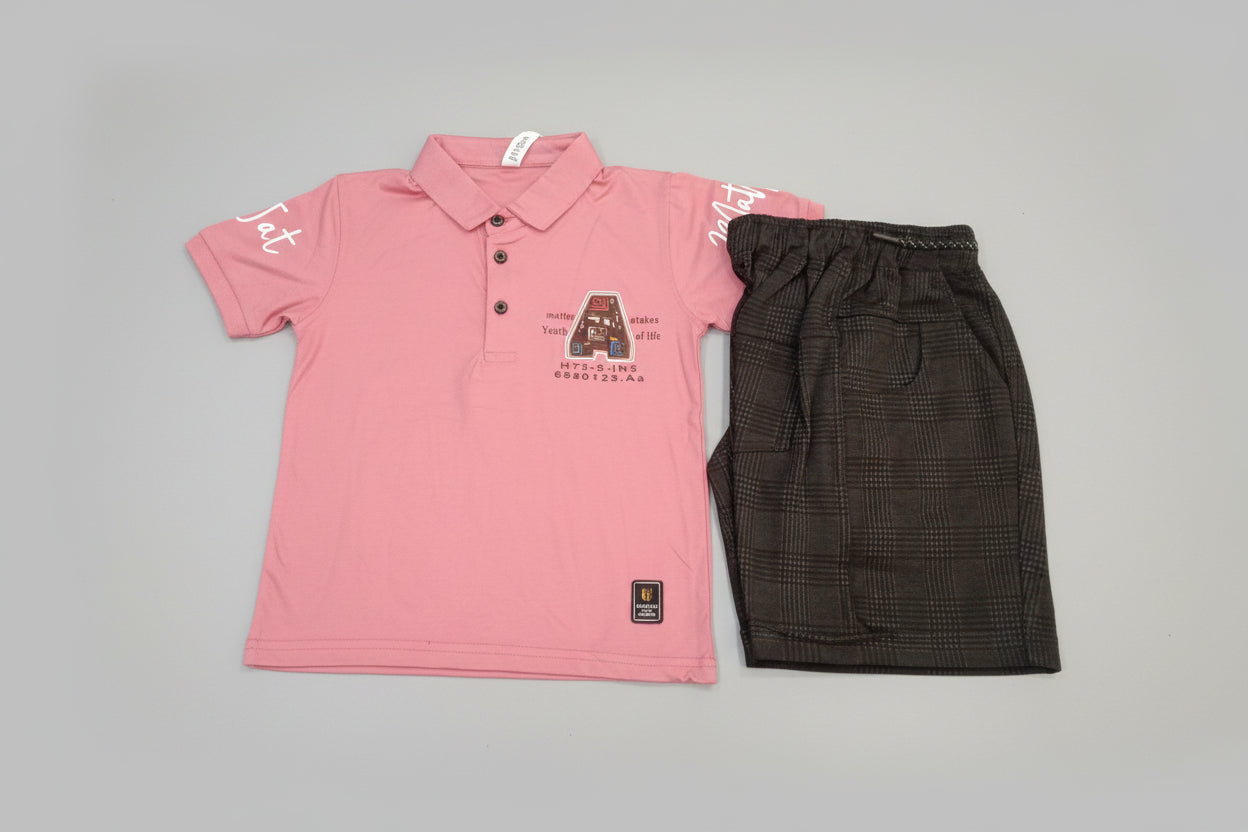 Boys Graphic Polo T-Shirt & Check Cargo Shorts 311