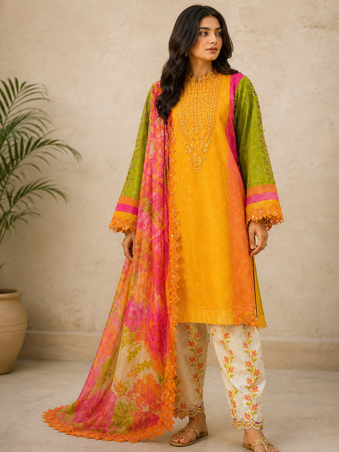 Luxury Digital Printed Lawn Three Piece Set -C283