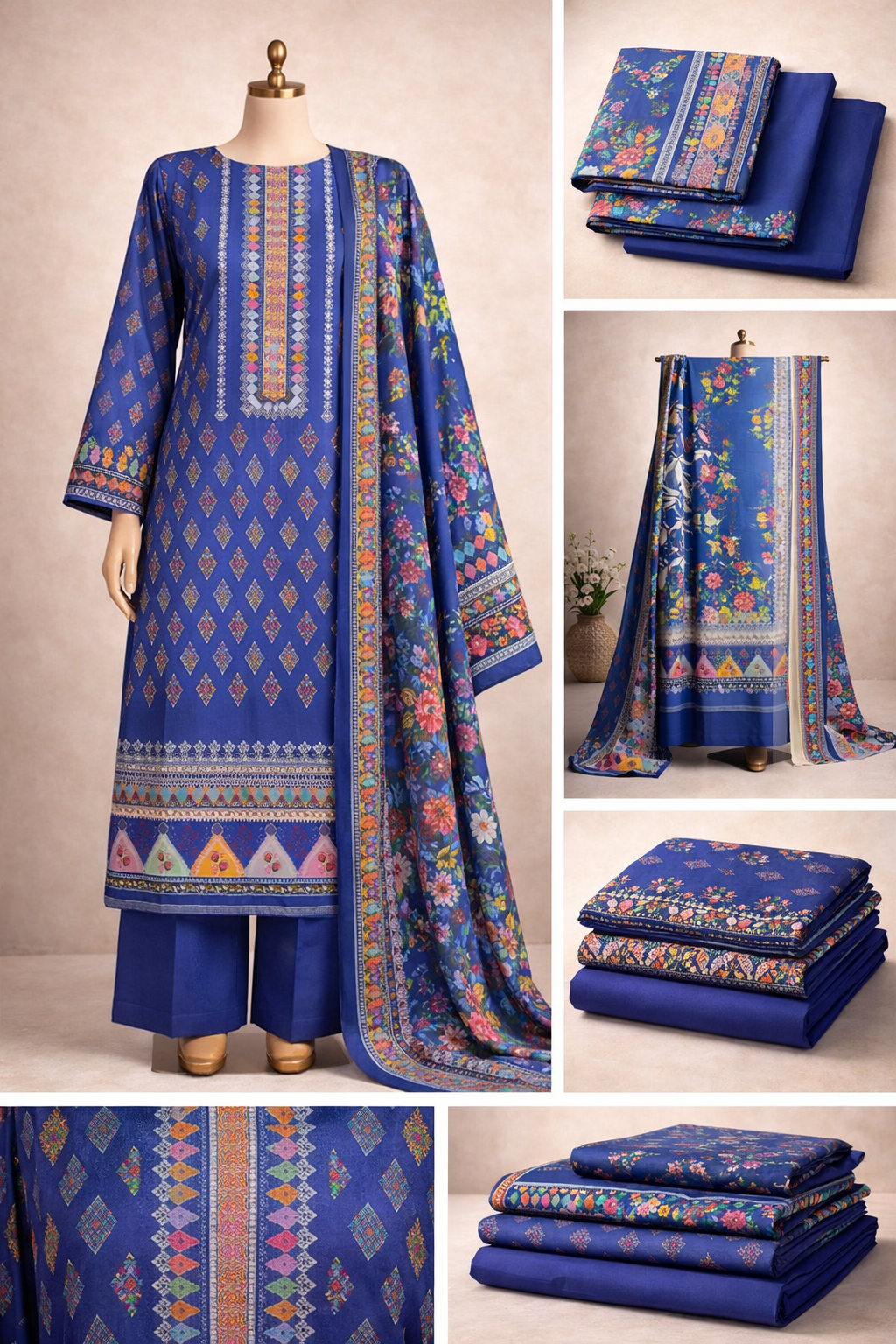 Premium Floral Printed Lawn Three Piece Suit Set 1132