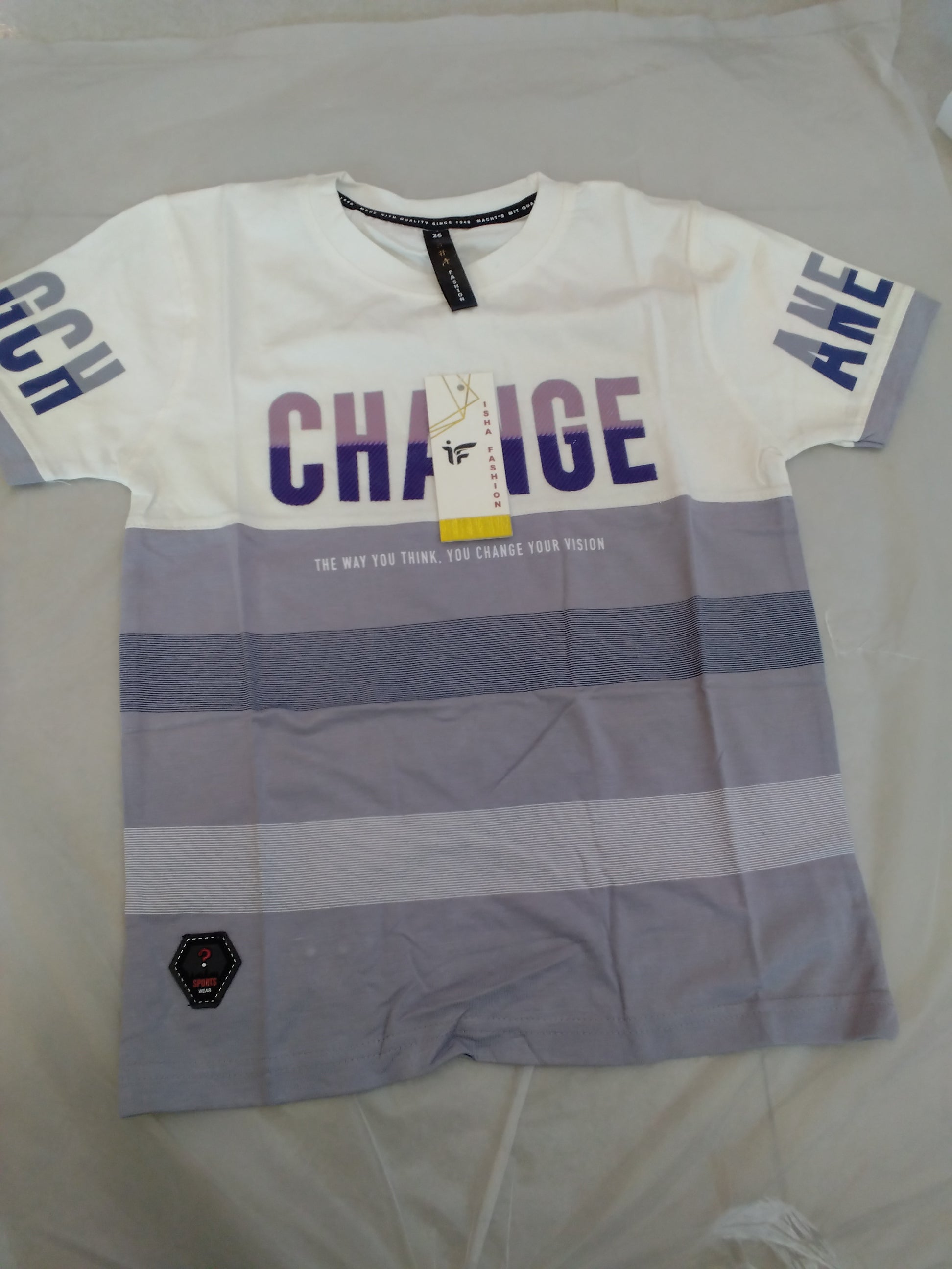 Boys “CHANGE” Printed Striped Casual T-Shirt 119