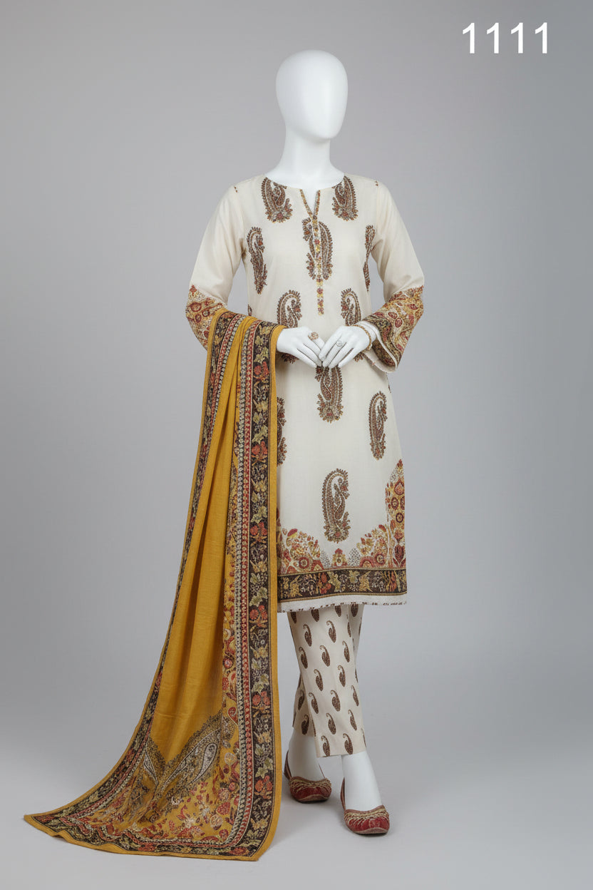 Premium Floral Printed Lawn Three Piece Suit Set 1111