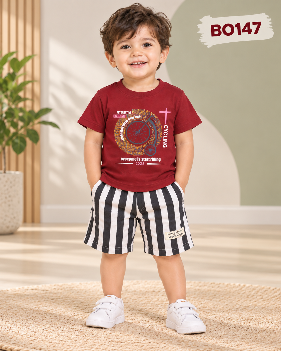 Premium Boys  Graphic T-Shirt & Striped Shorts Set-BO147