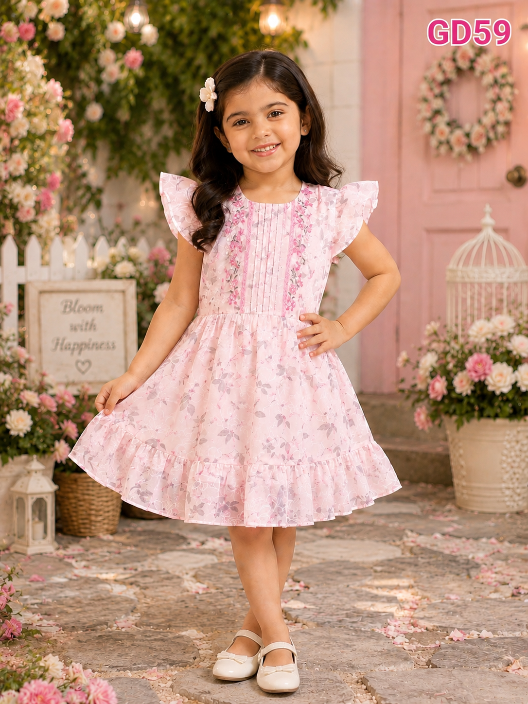 Pastel Bloom Girls’ Floral Dress-GD59