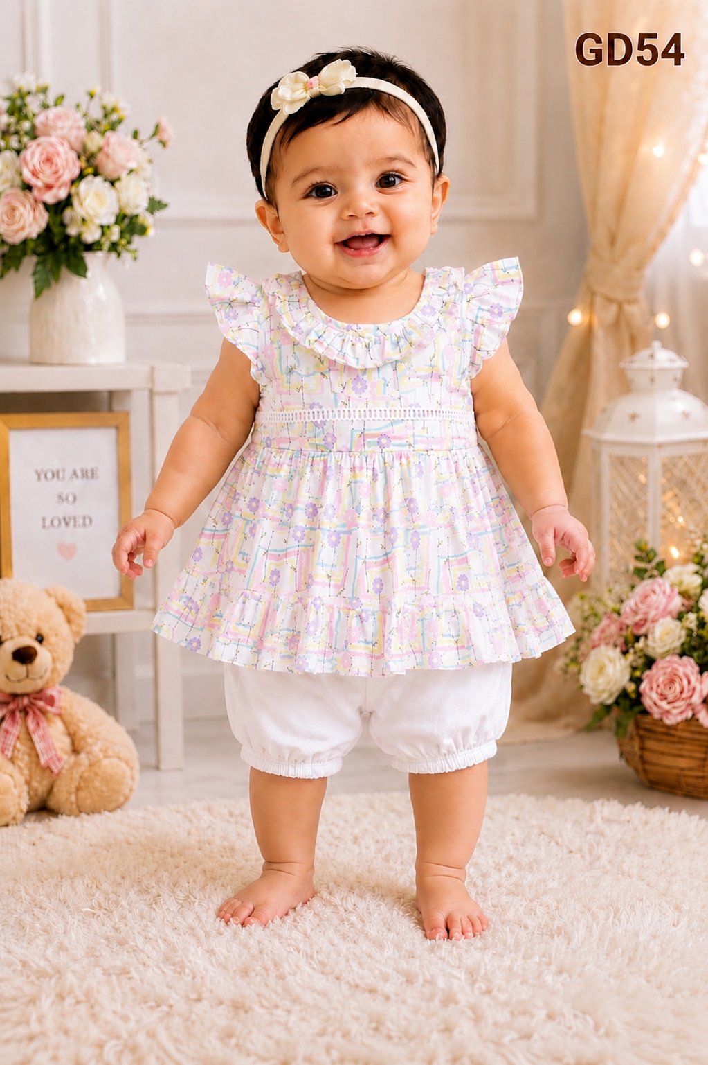 Pastel Ruffle Baby Girls Top & Bloomers Set-GD54