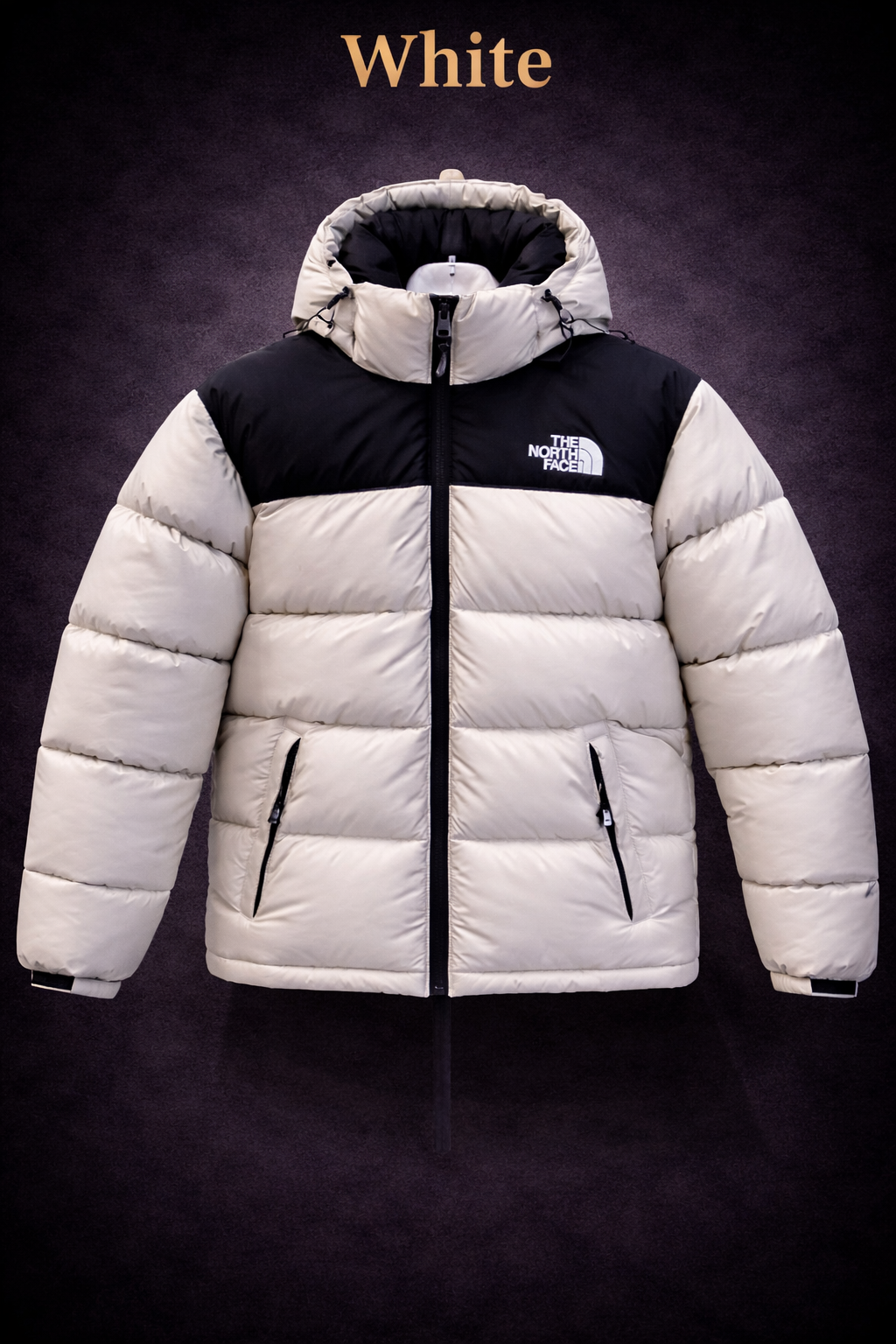 Mens Premium Hooded Puffer Jacket Off White