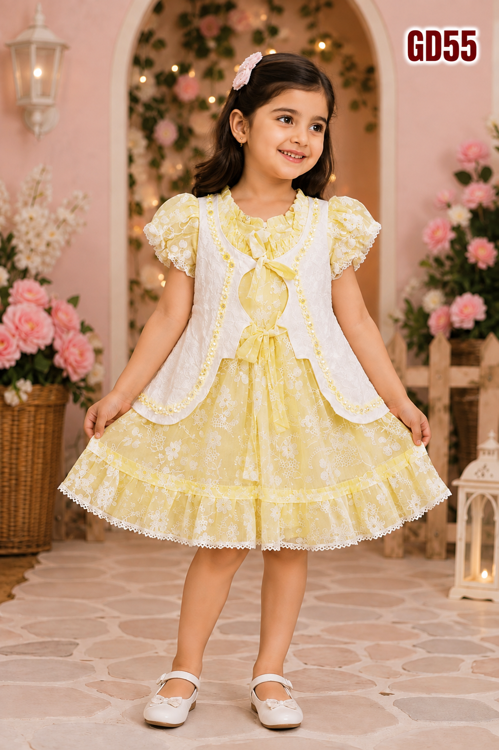 Elegant Floral Lace Girls Dress Set-GD55