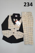 Boys Premium Checkered Party Suit Set with Waistcoat & Bow Tie 234