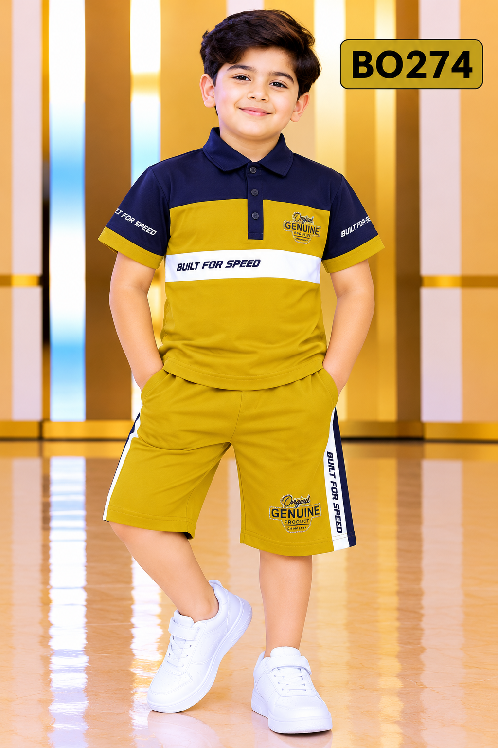 Boys Built For Speed Colorblock Polo T-Shirt & Shorts Set – BO274