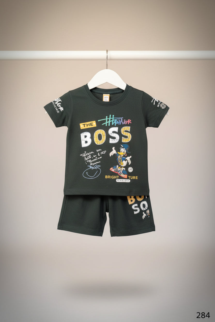 Kids Cartoon Print T-Shirt & Shorts Set 284