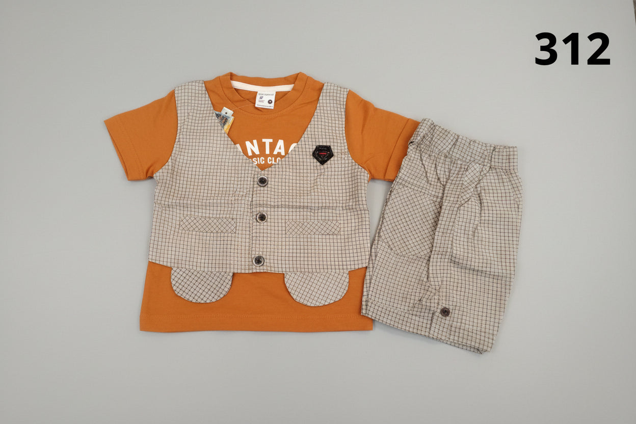 Baby Boy T-Shirt & Check Vest with Shorts Set 312