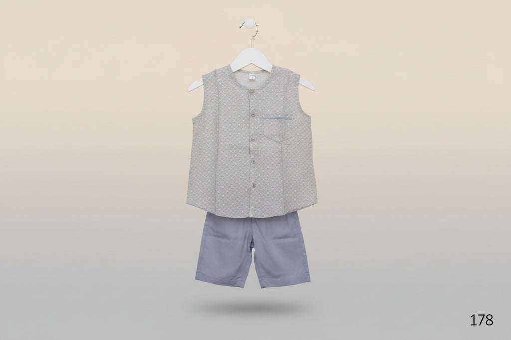 Niloy Kids Boys Sleeveless Printed Waistcoat & Pajama Set 178