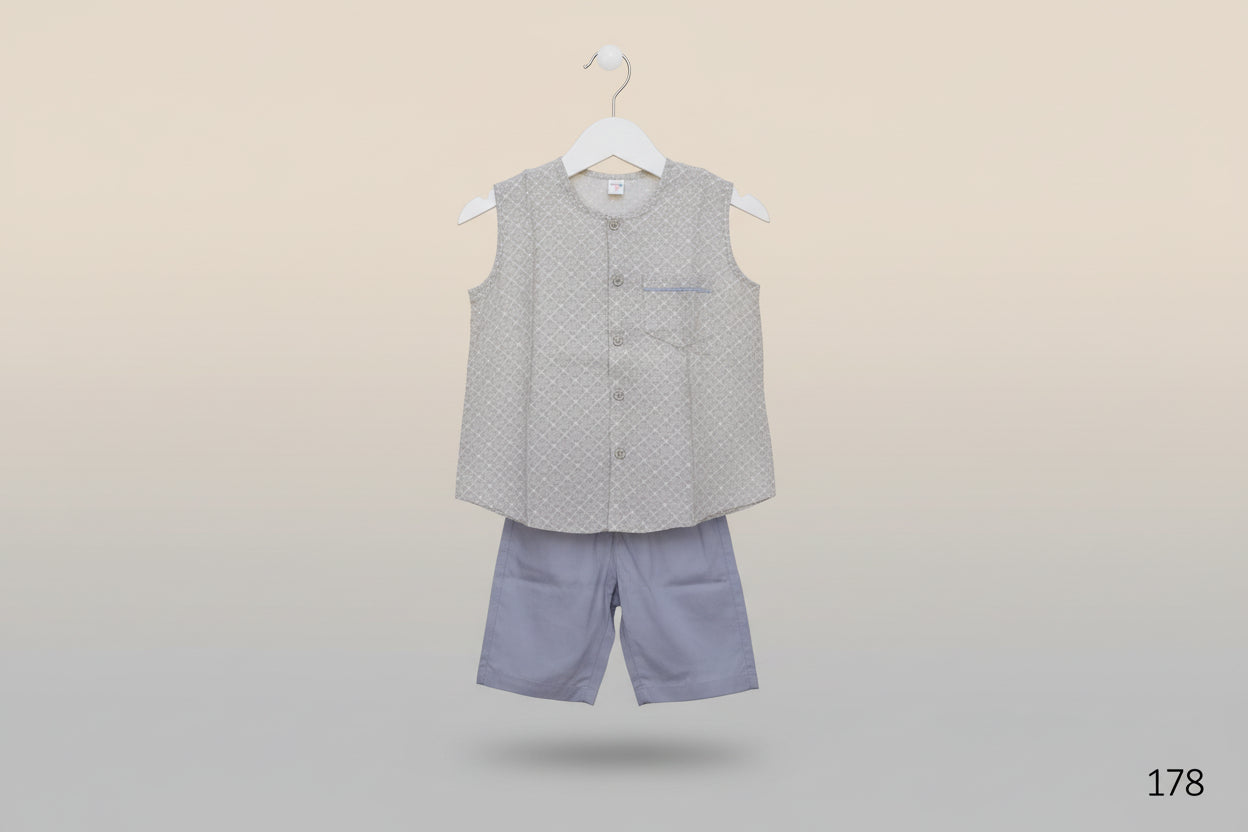 Niloy Kids Boys Sleeveless Printed Waistcoat & Pajama Set 178