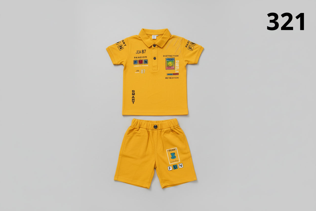 Boys Bear Fun Polo T-Shirt & Pant Summer Set 321