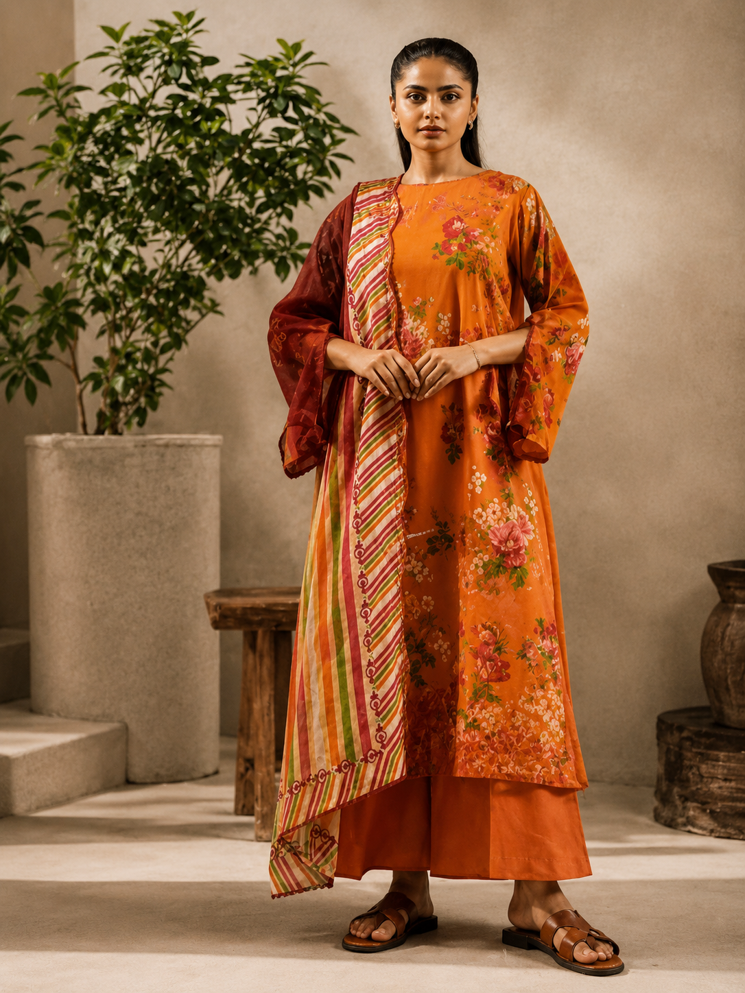 Premium Floral Unstitched Unready Three Piece-C371