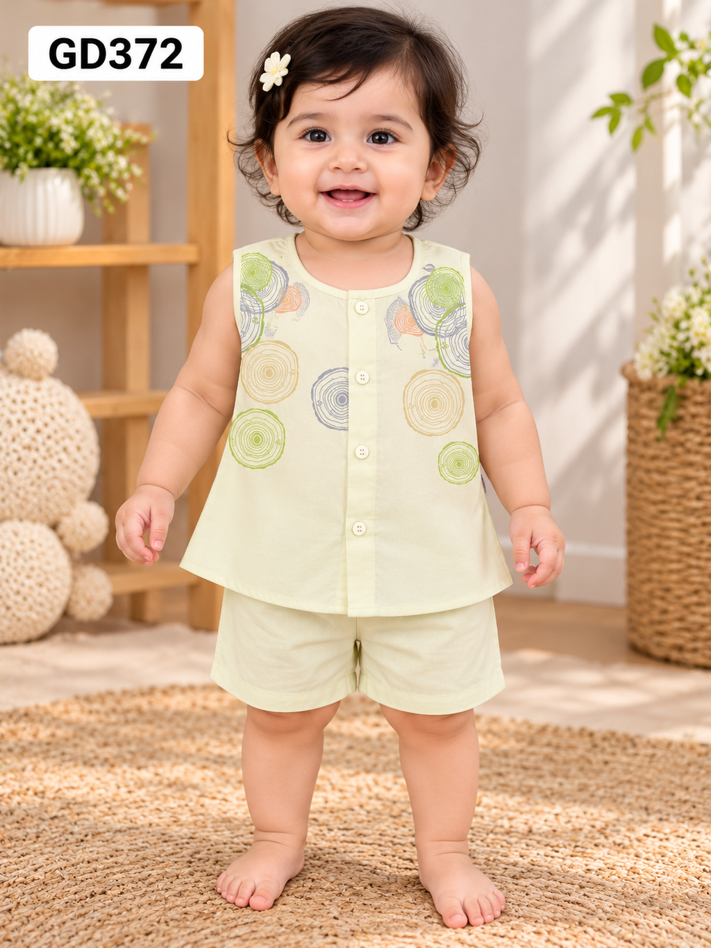 Baby Girls Heart & Bow Print Frock Pant Set-GD372