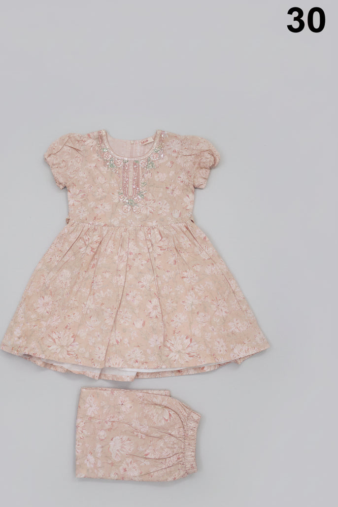 Girls Floral Printed Frock Dress Set with Matching Pants | Party & Casual Wear..30