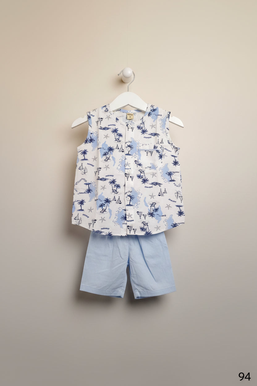 Kids Premium Sleeveless Printed Shirt & Pant Set – Summer Casual Wear 94