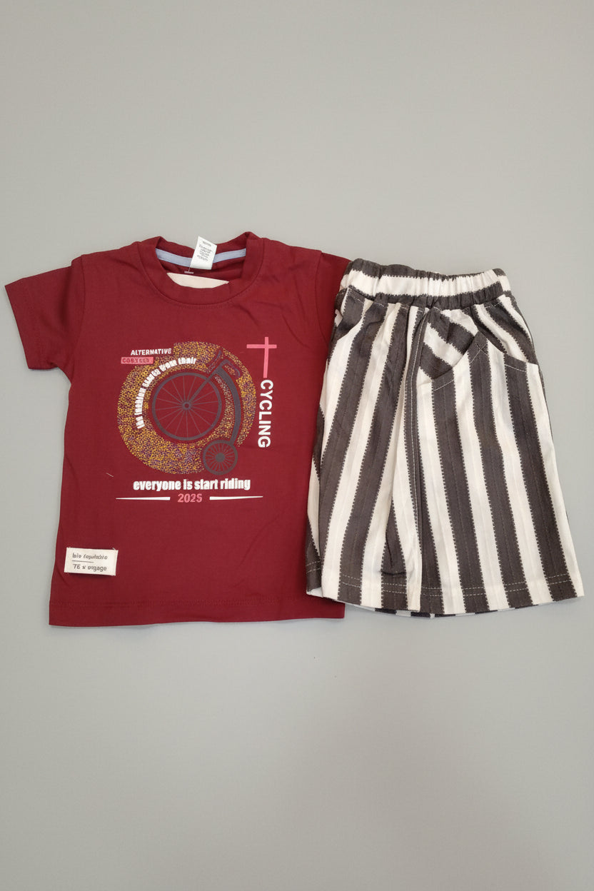 Kids Printed T-Shirt & Stripe Shorts Set 329