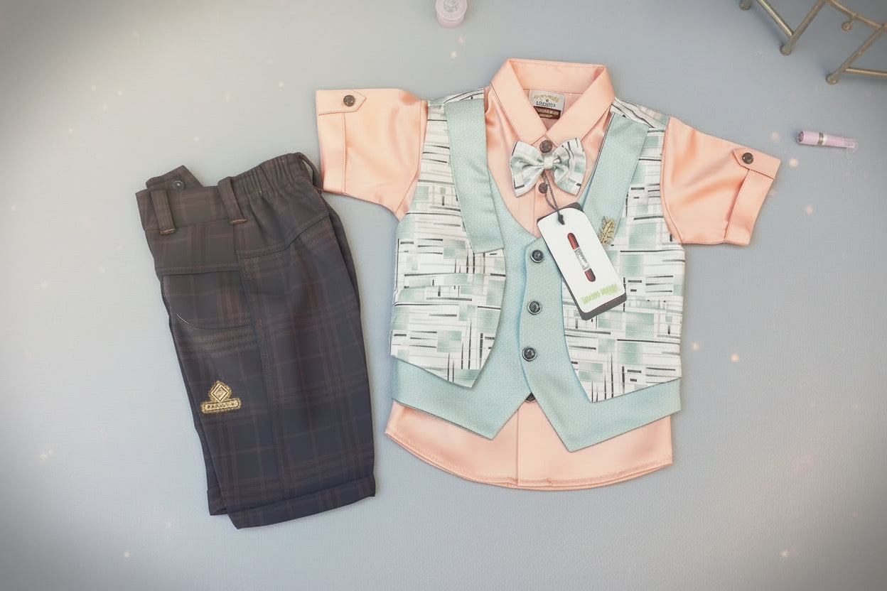 Boys Premium Waistcoat Shirt & Pant Set with Bow Tie (3-Piece Formal Wear) 237