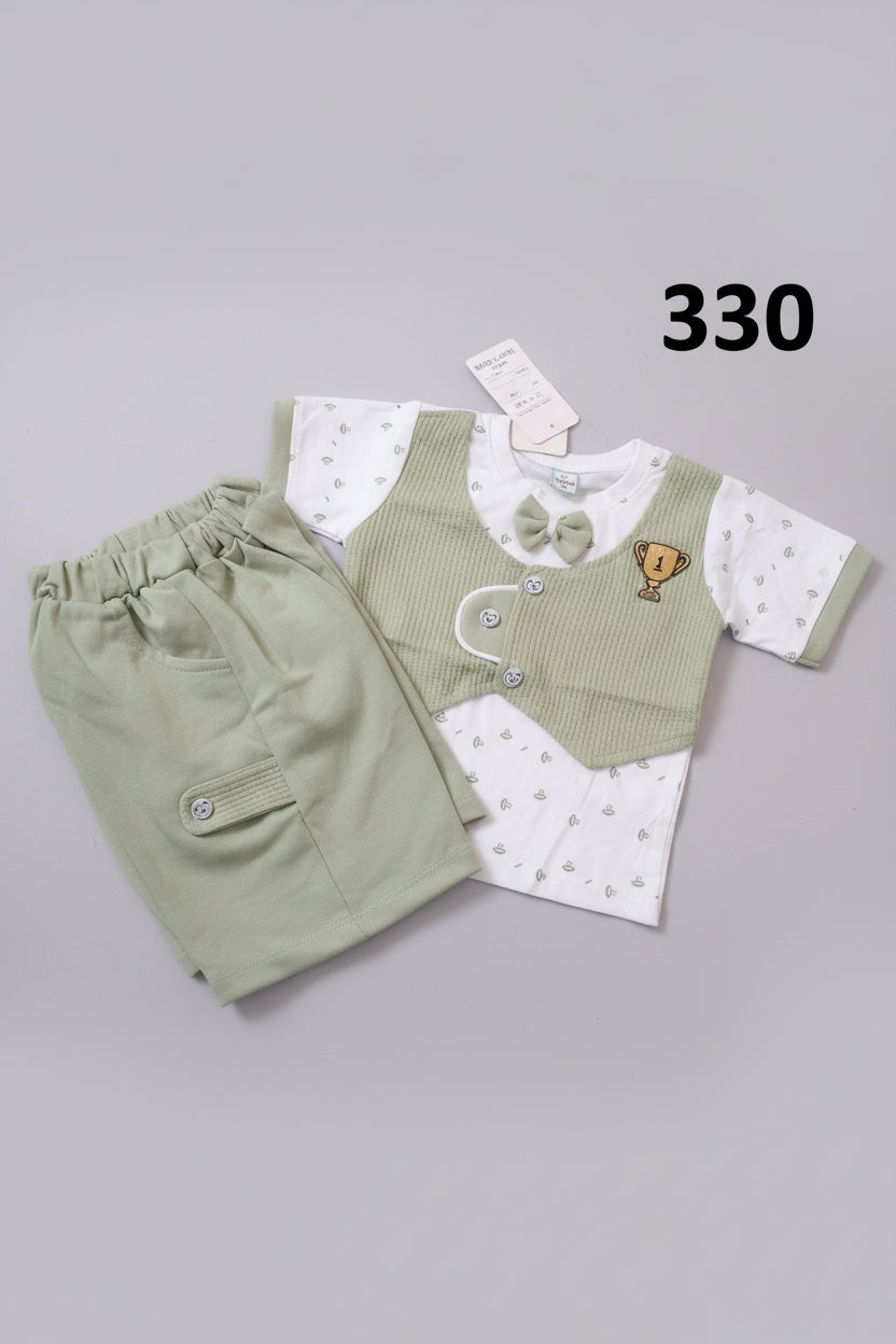 Baby Boys Premium Waistcoat T-Shirt & Shorts Set – Winner Edition 330