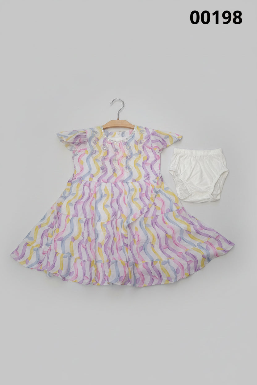 Baby Girl Printed Layered Dress with Inner Cotton Brief A/B/C - Multicolor. 2