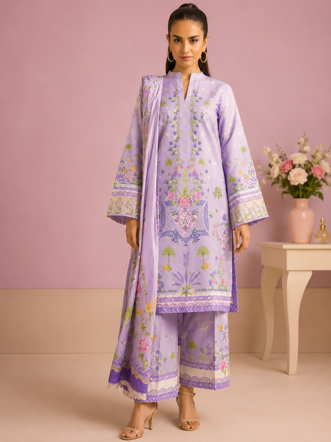 Luxury Digital Printed Lawn Three Piece Set -C519
