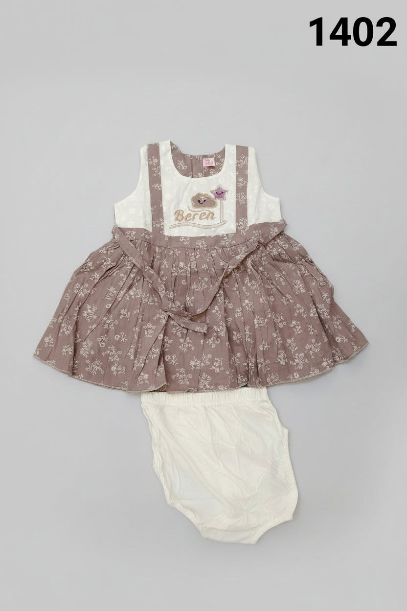 Baby Girls “Beren” Embroidered Floral Cotton Dress Set with Bloomers 1401