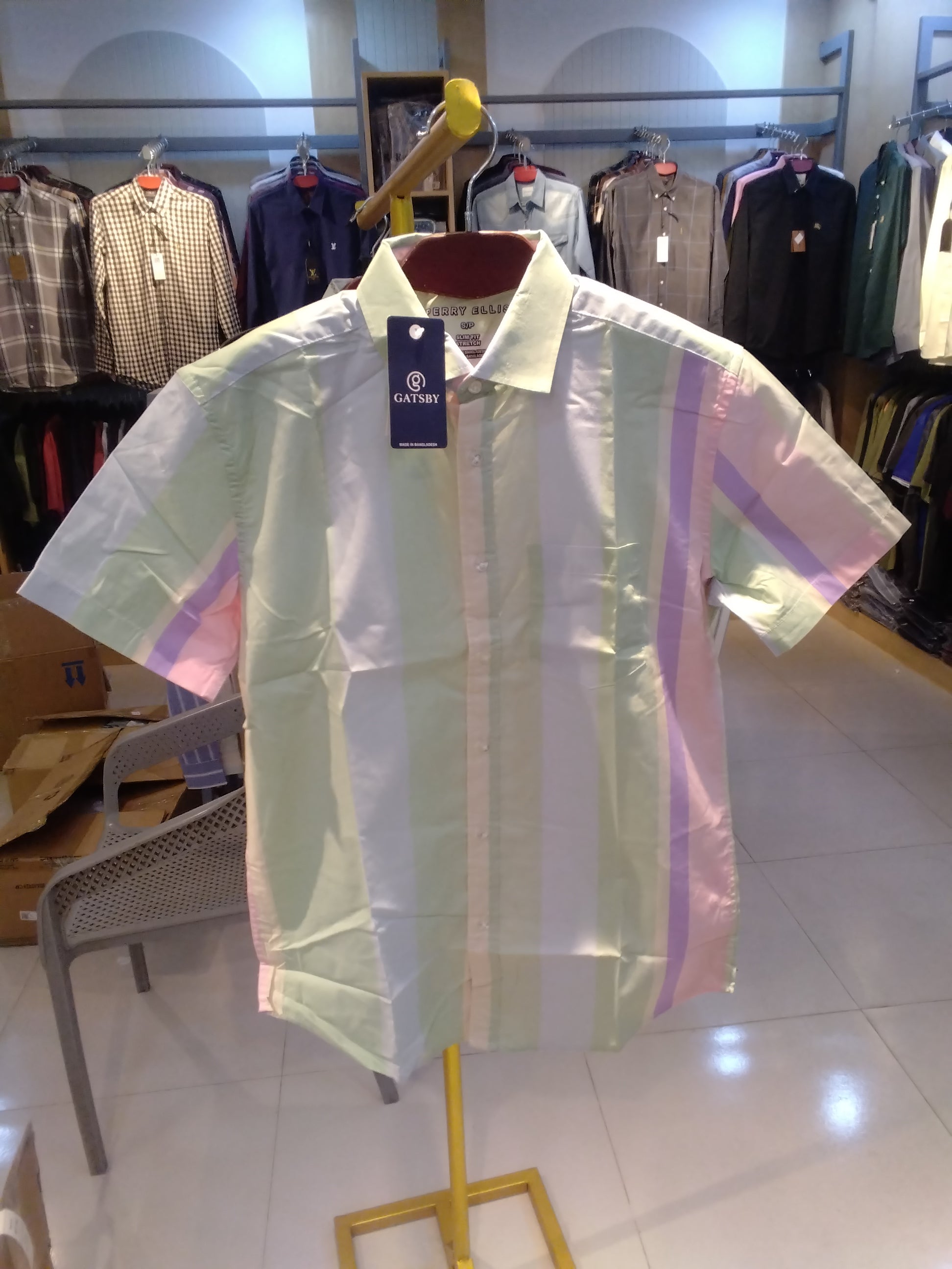 GATSBY MENS S/S SHIRT_ PERRY ELLIS 37 Cheak PR